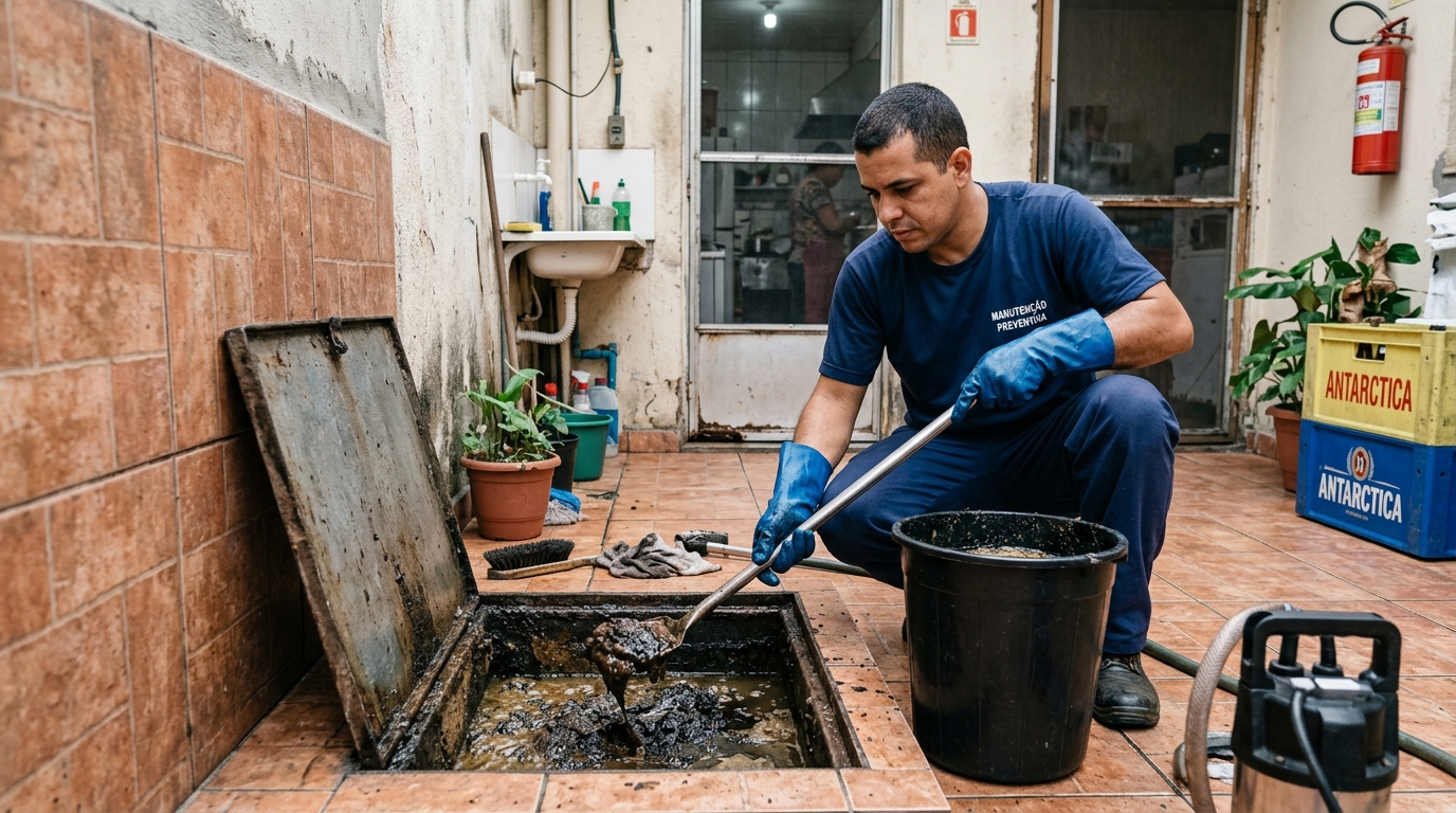Equipe de limpeza de caixa de gordura em Piracicaba-SP