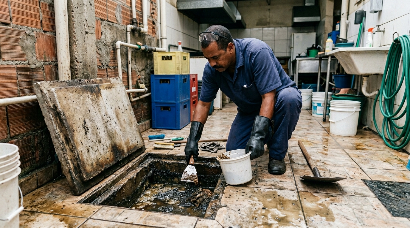 Limpeza de caixa de gordura residencial em Piracicaba-SP